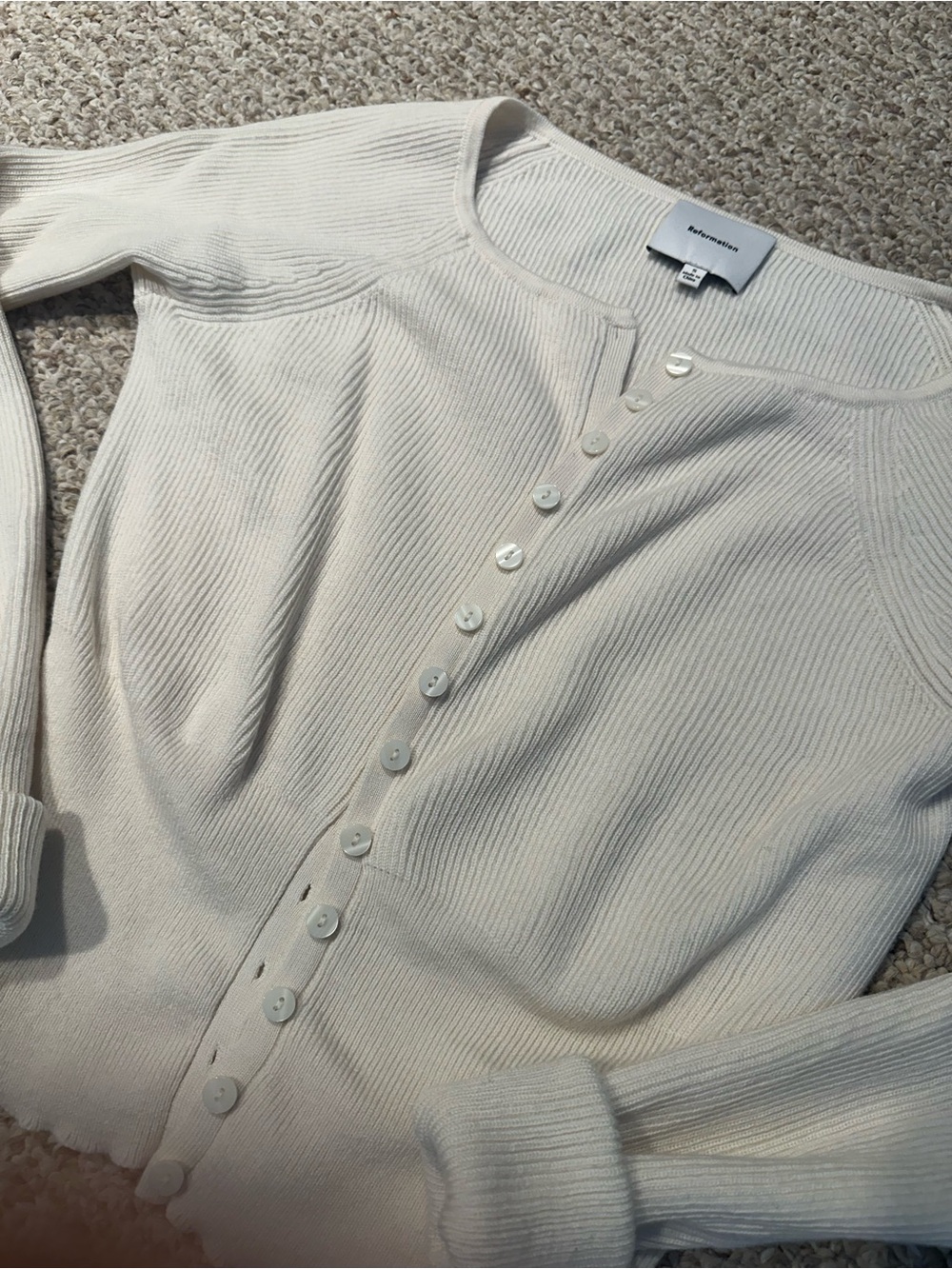 Reformation Ivory Ribbed Button-Front Cardigan - Picture 3 of 9